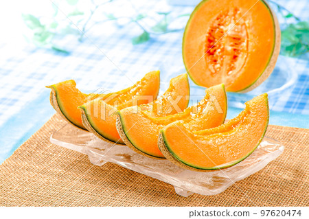red meat melon cut image 97620474