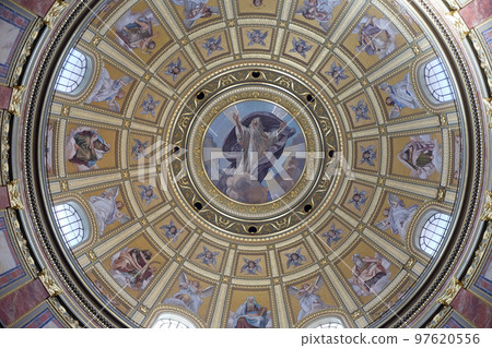 Dome painting of St. Stephen`s Basilica in Budapest, Hungary 97620556