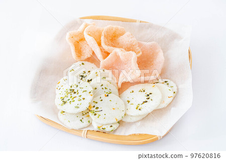Shrimp rice crackers served in a bowl Shrimp rice crackers served in a bowl 97620816