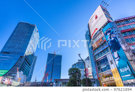 Tokyo cityscape in Japan Looking for Shibuya station and Sakuragaoka redevelopment building (exterior is completed) = December 23 97621894