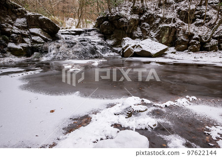 Kikuchi Gorge snow scene in winter Kikuchi Gorge snow scene in winter 97622144