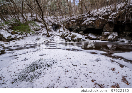 Kikuchi Gorge snow scene in winter Kikuchi Gorge snow scene in winter 97622180