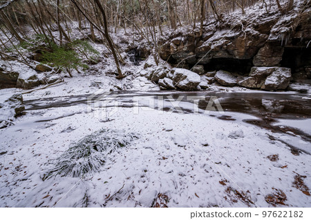 Kikuchi Gorge snow scene in winter Kikuchi Gorge snow scene in winter 97622182