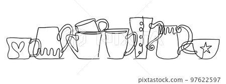 Hand drawn continuous inky line cups set Hand drawn continuous inky line cups set 97622597