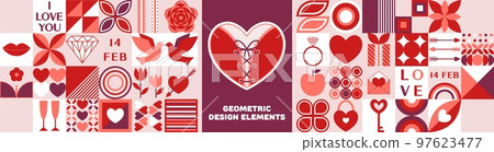 Set of modern geometric elements for Valentine day Set of modern geometric elements for Valentine day 97623477