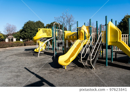 Kitami Fureai Hiroba Fun playground equipment slide Spacious park Clear winter blue sky Setagaya Ward, Tokyo 97623841