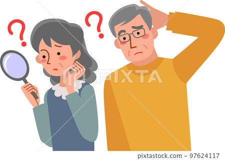 一對憂心忡忡的年長夫婦的上半身 一對憂心忡忡的年長夫婦的上半身 97624117