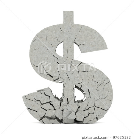 Broken dollar icon. Collapsing dollar symbol on a white background. 3d rendering. 97625182