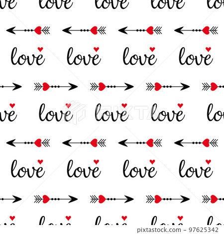 cartoon love seamless pattern of words and hearts 97625342