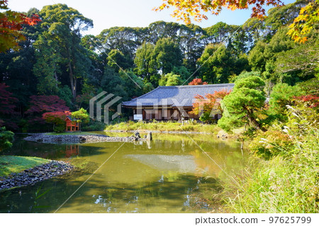 京都府木津川市，淨琉璃寺大殿在秋天 97625799
