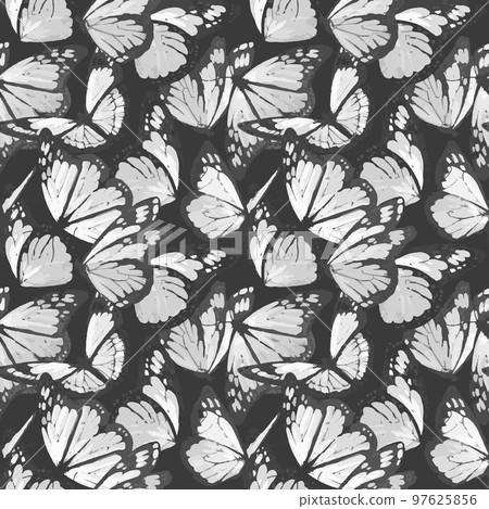 Beautiful seamless pattern with cute watercolor butterflies. Stock illustration. 97625856