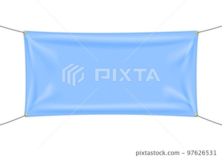 Baby blue fabric banner with folds and shadow 97626531