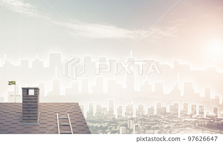 Concept of real estate and construction with drawn silhouette on Concept of real estate and construction with drawn silhouette on 97626647
