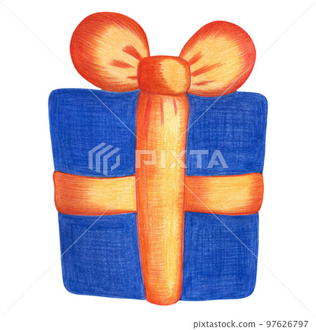 Christmas Blue Box Isolated on White Background. Symbol of Happy New Year, Xmas Holiday celebration, Winter. Hand-drawn Pencil Illustration. Christmas Blue Box Isolated on White Background. Symbol of Happy New Year, Xmas Holiday celebration, Winter. Hand-drawn Pencil Illustration. 97626797