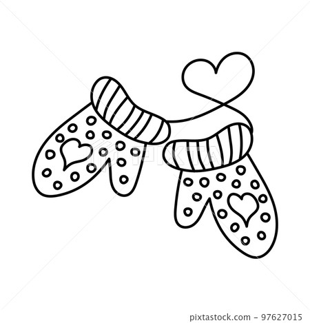 Winter mittens with heart in doodle style. Vector illustration. Winter mittens with heart in doodle style. Vector illustration. 97627015