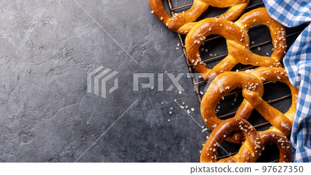 Freshly baked homemade pretzels 97627350