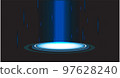 Futuristic circle portal, teleport station, podium for hologram. Cuberpunk stage or magic portal, sci-fi podium for product showcase. Digital hi-tech fui element 97628240