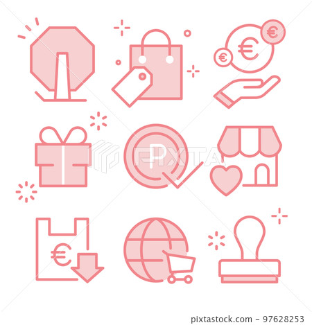 Shopping icon set Sale, points, benefits, stamps, etc. Euro 97628253