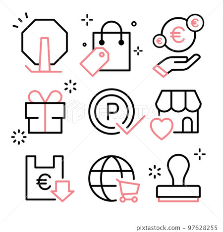 Shopping icon set Sale, points, benefits, stamps, etc. Euro 97628255
