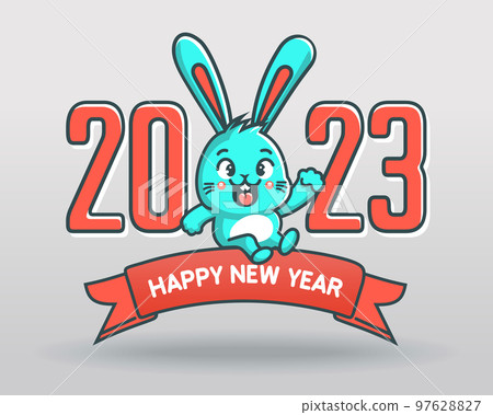 Cute Bunny congratulates on the new 2023 year 97628827