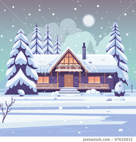 Cozy wooden hut in the winter forest 97628832