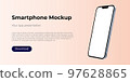 Rotated smartphone mockup. 3D illustration of a modern apple cellphone with empty blank screen. Template for infographics, websites, landing pages, apps, presentation UI design interface. 97628865