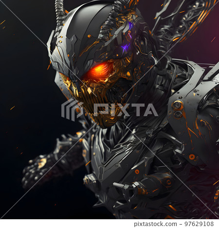 modern technology cyborg robot ninja warrior, generative art by A.I  Illustration Stock