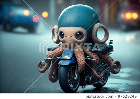 octopus bike rider in the city illustration generative ai octopus bike rider in the city illustration generative ai 97629249
