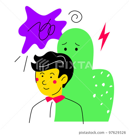 Hiding your feelings - colorful flat design style illustration with linear elements 97629326