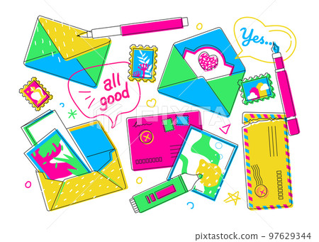 Set of letters and postcards - flat design style illustration Set of letters and postcards - flat design style illustration 97629344