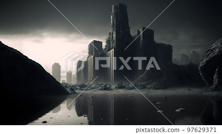 dark dystopian dead cityscape, neural network generated art 97629371