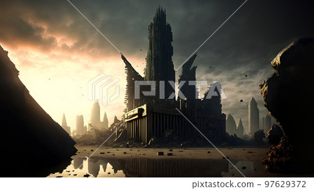 dark dystopian dead cityscape, neural network generated art 97629372