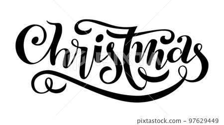 Merry Christmas Happy New Year lettering. Hand drawn ink brush pen calligraphy isolated on white. Typography template for winter holiday greeting card, print overlay banner poster flyer Xmas postcard Merry Christmas Happy New Year lettering. Hand drawn ink brush pen calligraphy isolated on white. Typography template for winter holiday greeting card, print overlay banner poster flyer Xmas postcard 97629449