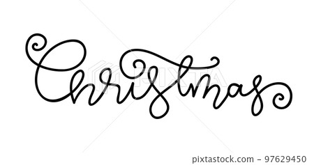 Merry Christmas brush lettering. Hand drawn ink pen calligraphy isolated on white. Typography template for winter holiday greeting card, print overlay banner poster flyer Xmas postcard 97629450