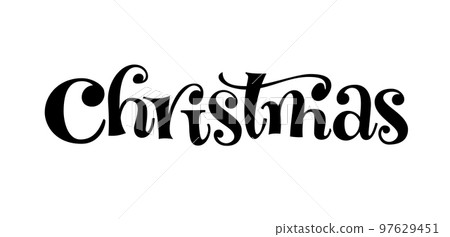 Merry Christmas brush lettering. Hand drawn ink pen calligraphy isolated on white. Typography template for winter holiday greeting card, print overlay banner poster flyer Xmas postcard Merry Christmas brush lettering. Hand drawn ink pen calligraphy isolated on white. Typography template for winter holiday greeting card, print overlay banner poster flyer Xmas postcard 97629451