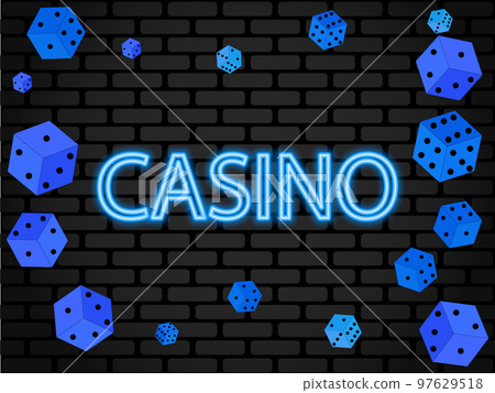 Casino neon sign on a brick background decorated with dice. Gambling. eps 10 97629518