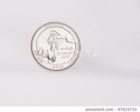 US Dollar coins President series $1 golden colored. The United States Mint honors our nation's presidents. Overhead flat lay US Dollar coins President series $1 golden colored. The United States Mint honors our nation's presidents. Overhead flat lay 97629710
