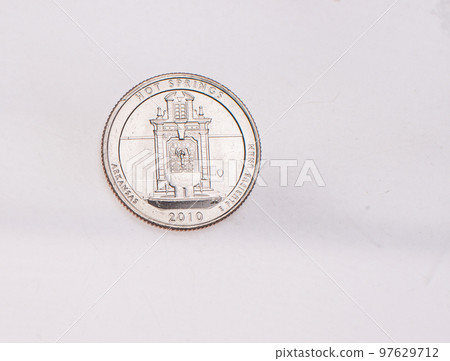 US Dollar coins President series $1 golden colored. The United States Mint honors our nation's presidents. Overhead flat lay US Dollar coins President series $1 golden colored. The United States Mint honors our nation's presidents. Overhead flat lay 97629712