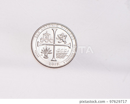 US Dollar coins President series $1 golden colored. The United States Mint honors our nation's presidents. Overhead flat lay US Dollar coins President series $1 golden colored. The United States Mint honors our nation's presidents. Overhead flat lay 97629717
