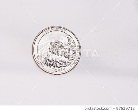 US Dollar coins President series $1 golden colored. The United States Mint honors our nation's presidents. Overhead flat lay US Dollar coins President series $1 golden colored. The United States Mint honors our nation's presidents. Overhead flat lay 97629718