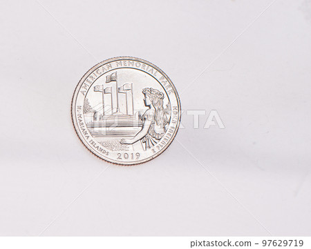 US Dollar coins President series $1 golden colored. The United States Mint honors our nation's presidents. Overhead flat lay US Dollar coins President series $1 golden colored. The United States Mint honors our nation's presidents. Overhead flat lay 97629719