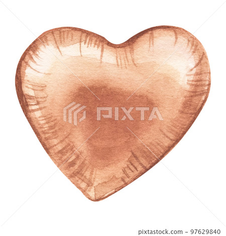 Beige balloon in the shape of a heart. Hand drawn watercolor illustration. Isolated on white background. Happy birthday, Valentine's Day 97629840