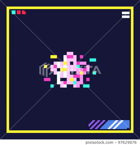 Pixel art glitch star. Cyberpunk style 8bit decorative cyberpunk y2k element. Vector cute futuristic art. 97629876