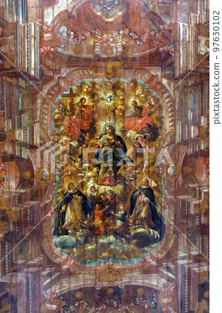Baroque art painting on the ceiling of a historic church Baroque art painting on the ceiling of a historic church 97630102