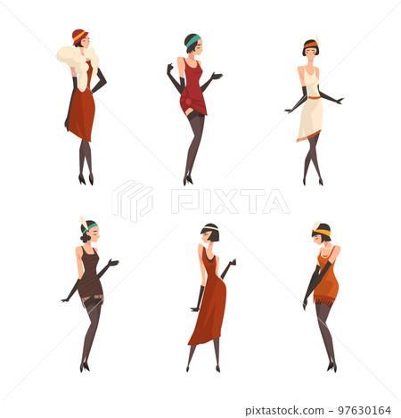 Young Female Wearing Garment from Twenties Vector Set 97630164