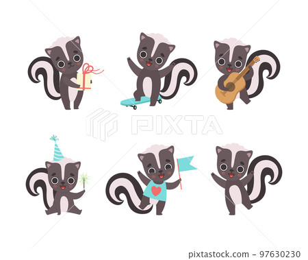 Cute Skunk Animal Character Engaged in Different Activity Vector Set 97630230