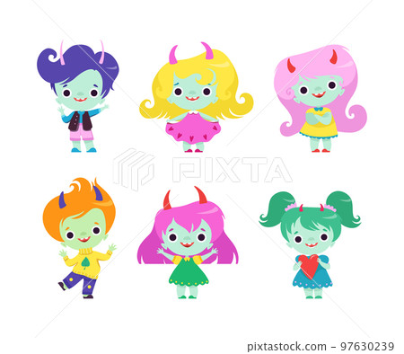 Cute Horned Trolls Boys and Girls as Adorable Smiling Fantasy Creatures Vector Set Cute Horned Trolls Boys and Girls as Adorable Smiling Fantasy Creatures Vector Set 97630239
