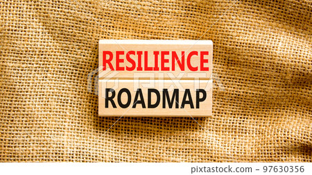 Resilience roadmap symbol. Concept word Resilience roadmap typed on wooden blocks. Beautiful canvas table canvas background. Business and resilience roadmap concept. Copy space. Resilience roadmap symbol. Concept word Resilience roadmap typed on wooden blocks. Beautiful canvas table canvas background. Business and resilience roadmap concept. Copy space. 97630356