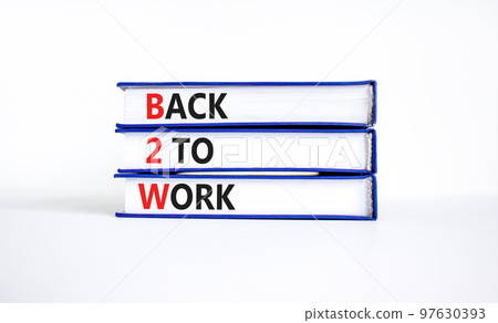 B2W back to work symbol. Concept words B2W back to work on books on a beautiful white table white background. Business and B2W back to work concept. Copy space. B2W back to work symbol. Concept words B2W back to work on books on a beautiful white table white background. Business and B2W back to work concept. Copy space. 97630393