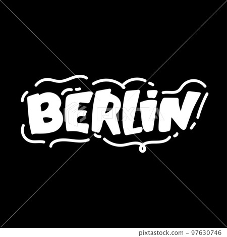 graffiti Berlin word sprayed in black over white graffiti Berlin word sprayed in black over white 97630746